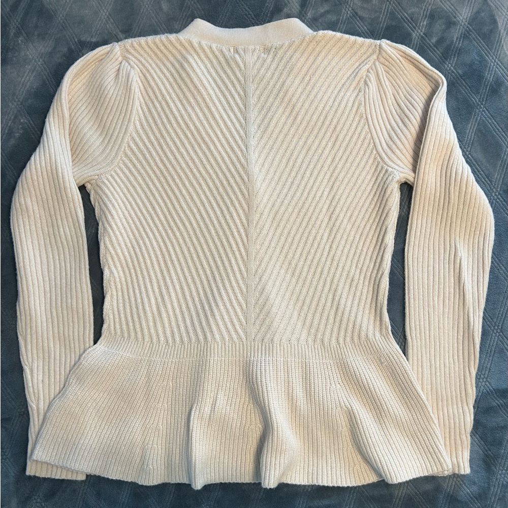 Cream Ribbed Cardigan Sweater - Picture 3 of 4